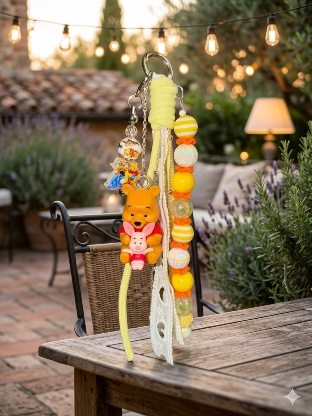 Yellow  Clip Keychain with Piglet Charm